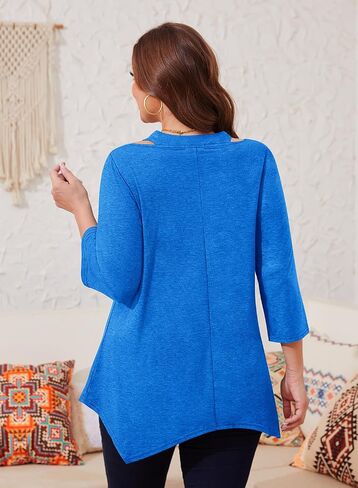 Siddhe Womens Plus Size 3/4 Sleeve Tops Dressy Casual Blouses V Neck Plus Size Tunic Tops Swing Fall Shirt(XL-5XL) in Saudi Arabia