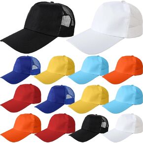 14 Pack Adult Mesh Baseball Hat Bulk Blank Baseball Cap Adjustable Trucker Cap Summer Hat for Men Women Hiking Fishing Camping, 7 Colors Multi
