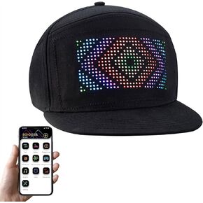 LED Hats, Baseball Caps Bluetooth Full Color Display Message Costume Cool Novelty Hat for Party Black
