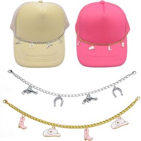 2PCS Trucker Hat Chains Western Cowgirl Cowboy Charms for Trucker Cap Mesh Baseball Cap Trucker Hat Bar Decoration