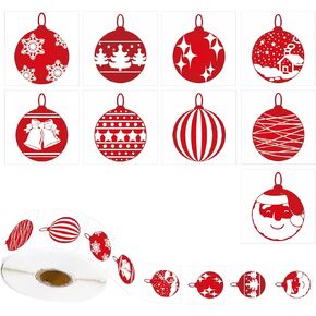 1000Pcs Christmas Stickers 1.5Inch Christmas Ball Stickers Roll Bells Christmas Tree Snowflake Pattern Label Stickers for Seals Cards Candy Bags Gift Envelopes, 9 Designs (Christmas Red)