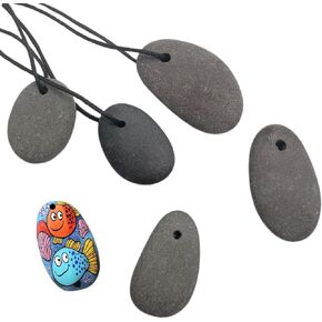 CYLHCM 6PCS Drilled White Tiny Flat River Stones to Paint, 1.0"-1.2"Craft Rocks for Painting, Plain Pebbles or DIY Art, River Rock Pendants