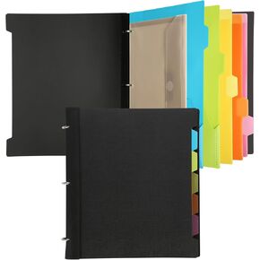 Pivotable Refillable Notebook, Notebook with Dividers and Tabs, 30 College Ruled Paper and 30 Graph Paper, 1 Movable Pocket, 5 Plastic Tabbed Subject Dividers, 200 Sheets Capacity- Black