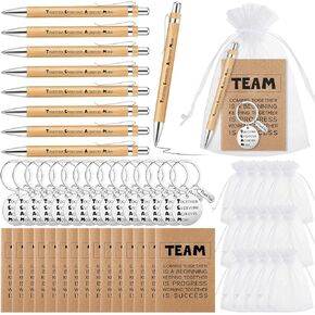 Geyoga 100 Pcs Team Gift Keychains Employee Appreciation Notepad Gifts for Employee Motivational Notebook Bamboo Ballpoint Pen Thank You Keychain for Staff Coworker Team Building Retirement Gifts