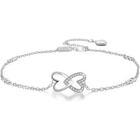 Trendy Double Heart Charm Bracelet with Sparkling CZ in 925 Sterling Silver Handmade Women Fine Jewelry - PremiumPearl