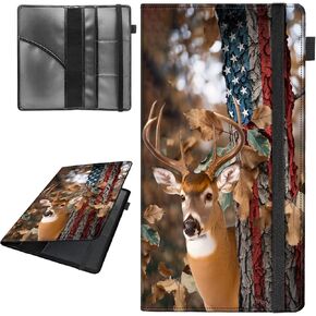 Car Registration and Insurance Holder,Leather Vehicle Glove Box Organizer Wallet for Document,Perfect for any Car,Truck,Motorcycle,Driver License,Trailer or Boat,Men & Women,Deer Forest