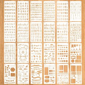 24pcs Calligraphy Stencil Kit, Various Shapes Letters Numbers Patterns Common Symbols Graphics Templates Reusable Painting Stencils for Wall Chalkboard Wood Signs Arts Crafts