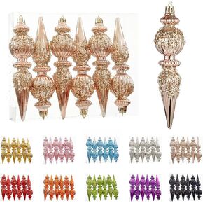 6 Pack Christmas Ornaments Set, Champagne Plastic Shatterproof Christmas Ball Hanging Ornaments for Xmas Tree Decorations(6.7Inch)