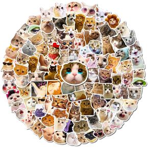 100PCS Cute Cat Stickers Pack, Kids Birthday Gift Stickers Party Favourites, Funny Animal Waterproof Vinyl Stickers for Water Bottles, Scooters, Stationery and Luggage