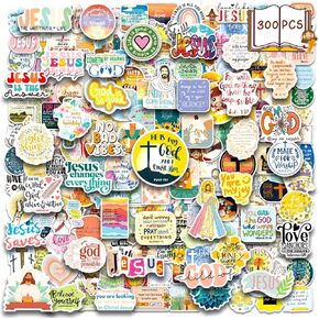 300PCS Inspirational Christian Stickers, Jesus Religious Stickers for Water Bottle Laptop Waterpooof Bible Verse Stickers for Kids Adults Women Faith Stickers