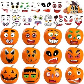 48 Pack Pumpkin Decorating Stickers Halloween Pumpkin Face Stickers Mini Make Your Own Pumpkin Face Stickers for Kids Toddlers Small Pumpkin Stickers Halloween Game Activities Gifts Party Favors