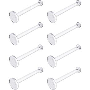 Flat Clear Tongue Ring For Work, Surgery - 14g Hypoallergenic Flat Tongue Rings For Women - 16mm (5/8) Flexible Straight Barbell Bioflex Plastic Tongue Piercing Retainer Jewelry Spacers (8pcs set)