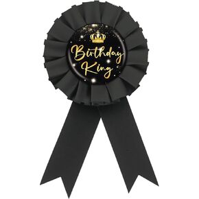 Birthday King Tinplate Badge Pin, Happy Birthday Button Pin for Men's 30th 40th 50th Birthday, Black Rosette Birthday Award Ribbon Party Decorations, Happy Birthday Boy Party Accessory Brooch Pin