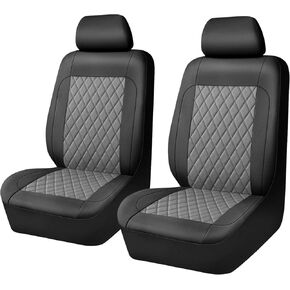 Car Seat Covers Front Only, Automotive Universal Seat Cover Compatible Airbag, Quilting Interior Front Car Seat Covers, Easy Install Seat Covers for Cars, Truck, Van, and SUV, Grey