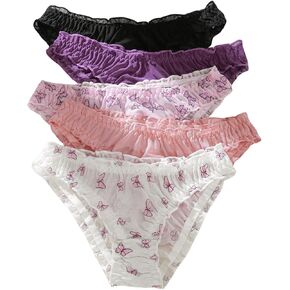 SHENHE Women's 5 Pack Cute Briefs Frilly Lettuce Trim Mid Rise Mesh Panty Sets Underwear