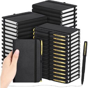 50 Pack Pocket Notebook Journals with Pens, 160 Pages, 3.5x5.5 Inches, A6 Mini Notebooks Small Journals College Ruled Hardcover Notebook PU Leather Notepad with Pen Holder for Office School