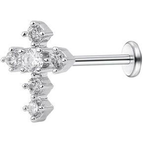 Crystal Cross Labret Cartilage Monroe Helix Stud Earring Stainless Steel Cubic Zirconia Faith Blessed Prayer 16G Tragus Sleeper Studs Lip Nose Ring Dainty Body Piercing Jewelry Gifts for Women Men Unisex