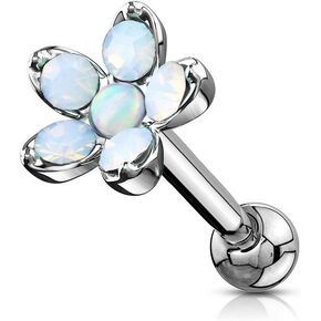 Pierced Owl - 16GA Stainless Steel Synthetic Opal Flower Cartilage Tragus Stud