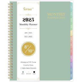 2025 Monthly Planner/Calendar - Monthly Calendar 2025, 8'' x 10'', Transparent PP Cover, Colorful 12 Monthly Tabs, JAN 2025-DEC 2025, 2025 Calendar Monthly Planner with 2-Sides Pockets