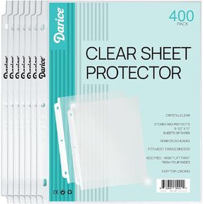 Darice Clear Sheet Protectors for 3 Ring Binder - 400 Pack Sheet Protectors 8.5 x 11 Inches - Top Loading Heavy Duty Page Protectors for Letter Size Documents Photos and More