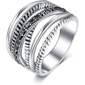 Oxidized Silver Marcasites Cable Crossover Statement Rings Costume Rings for Women