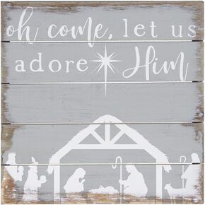 Simply Said, INC Perfect Pallets Petites - Oh Come Let Us Adore Him - 8 x 8 in Distressed Rustic Wood Sign PET16538
