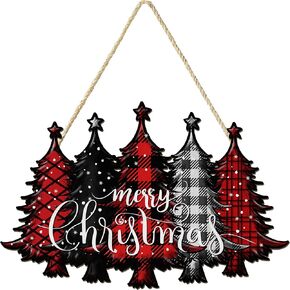 Christmas Wooden Tree Sign for Front Door, 13.8 Inch Rustic Christmas Wood Welcome Hanging Sign Porch Sign, Christmas Tree Door Hanger for Farmhouse Wall Holiday Indoor Outdoor Decoration