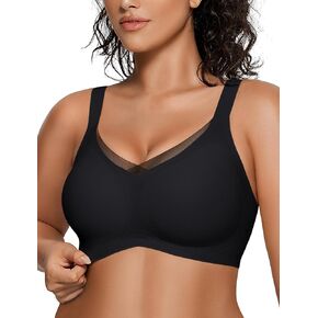 OEAK Womens Wireless Bras V Mesh Comfortable Bralette Supportive Tshirt Bra No Underwire Seamless Push Up Everyday Bras