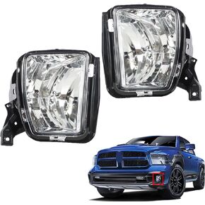 2Pcs Fog Lights Assembly Replacement for 2013-2018 Ram 1500 with Front Bumper Bezel Wires Switch Bulbs Left+Right Side(Passenger & Driver Side)