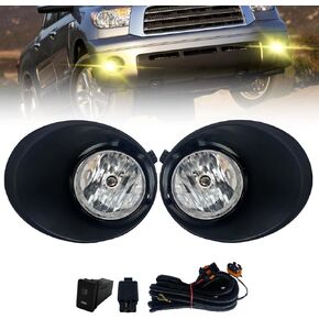 Fog Lights Compatible With 2007-2013 Toyota Tundra, A Pair Of Front Bumper Lights W H10 12V 42W Bulbs, Switch and Harness (Clear Lens)