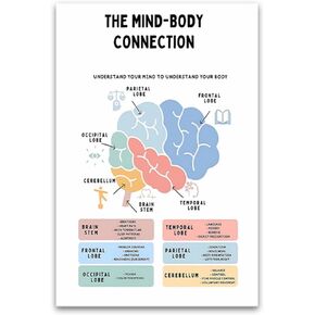 Mind Body Connection Poster Growth Mindset Mental Health Posters Classroom Counseling Room Therapy Wall Decor Affirmations Quotes Canvas Art Kids Special Educational Brain Prints12x18inch Unframed