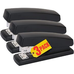 1InTheOffice Half Strip Stapler, Heavy Duty Desk Stapler, Office Stapler, Black, 20 Sheets Capacity, 3 Pack