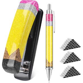8 Pcs Glitter Pencil Stapler Ballpoint Pens Office Supplies Desk Accessories Teachers Appreciation Pen Gift Set Teacher Stapler with 4000 Pcs Staples for Teacher Office Supply Christmas Gifts