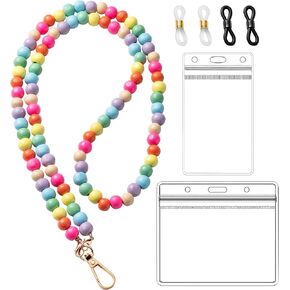 H1vojoxo Fashion Wooden Beaded Lanyard - 5PCS Lanyards for Id Badges and Keys for Women Teacher Colorful Beaded Lanyards