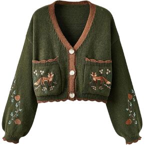 Women's Flower Embroidery Cardigans Sweaters Long Sleeve Button Down Knitted Loose Outwear in Kuwait