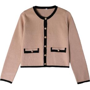 Xiaoxuemeng Womens Cardigan Sweaters Cropped Striped Button Down Knit Jackets Open Front Trendy Lady Fall Outfits