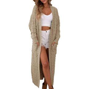 Saodimallsu Womens Open Front Long Cardigan Oversized Long Sleeve Loose Cable Knit Chunky Fall Sweater Coat with Pockets