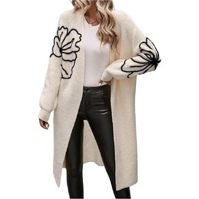 Verdusa Women's Floral Print Loose Open Front Long Knit Cardigan Casual Sweater Coats