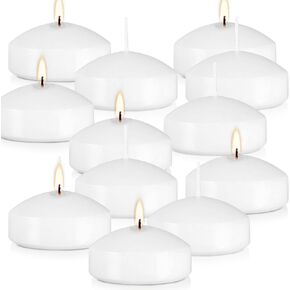 10 Hour Floating Candles, 3'' White Unscented Dripless Wax Discs, for Cylinder Vases, Centerpieces at Wedding, Party, Pool, Holiday (24 Set)