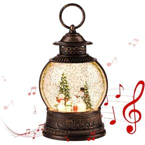 Christmas Lantern Snow Globe,Vintage Hanging Lanterns,Outdoor Indoor Table Holiday Party Decorations,Plug-in and Battery Operated Gift Table Lamps