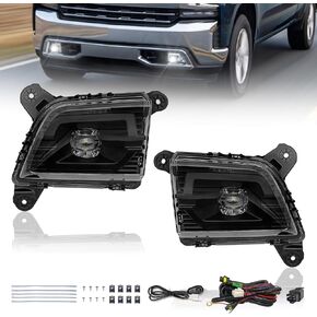 Compatible with [2019 2020 2021 2022 2023 Chevrolet Silverado 1500 2500HD 3500HD] Driving LED Fog Lights + Switch + Wiring Kit (Clear Lens）