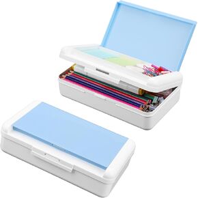 Pencil Box, Double Layer Pencil Case, Large Capacity Plastic Pencil Boxes with Snap-tight Lid, Two-Tone Storage Box Organizer for Office School Supplies Teen Girl Boy (Purple)