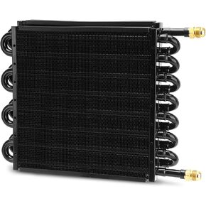 16 Pass 1/2" Transmission Cooler, 16 Rows 8AN Tube Fin Cooler Air Compressor Aftercooler, Compatible with 1/2" transmission cooler lines Universal Black