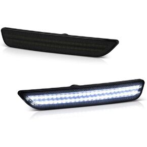 VIPMOTOZ Full White LED Smoke Lens Front Side Marker Light Parking Lamp For 2010-2014 Ford Mustang S197, Driver & Passenger Side