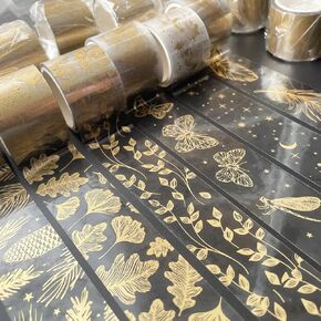6 Rolls PET Transparent Gold Foil Washi Tape Set, Nature Theme Decorative Tape 3cm*3m (1.18*118inch), for DIY Craft, Scrapbook, Gift Packaging Wrapping, Bullet Journal,Paper Envelopes Photo Decoration