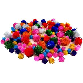 Glitter Pompoms (Assorted - 150 Piece, Multicolored Glitter)