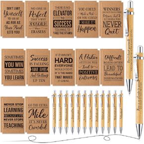 Gueevin 48 Pcs Inspirational Gifts Notepads Pens Bulk Motivational Mini Kraft Notebooks Thank You Bamboo Ballpoint Pens Office Supplies Appreciation Gifts for Employee Coworker Volunteer