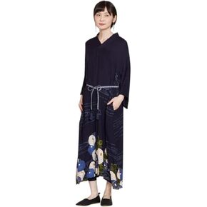 [倭物や Kaya] Kimono One-Piece Dress Winter Peony/Japanese Classical Casual Dress Retro 7IA-1107 Lady's Navy
