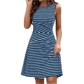 Verdusa Women's Casual Dresses 2024 Sleeveless Striped Mini Dress High Waisted A Line Dresses