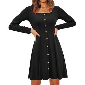 Newshows Women 2024 Fall Dress Long Sleeve Holiday Outfits Square Neck Casual Winter Ribbed Knit Dresses Trendy